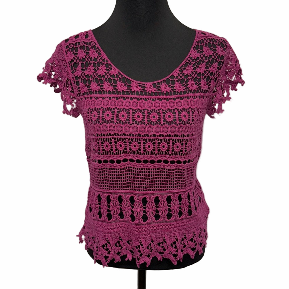 Maurice’s Crochet Lace Short Sleeve Top • Boho Cottagecore Festival